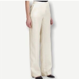 Maxmara "Valvola" White Linen High Waisted Straight Leg Pants